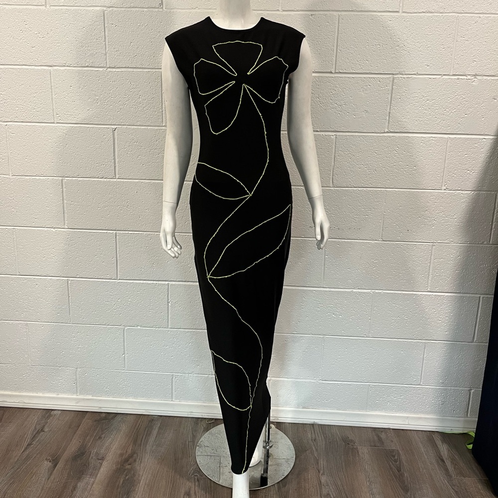 Black dress floral patchwork yellow neon
